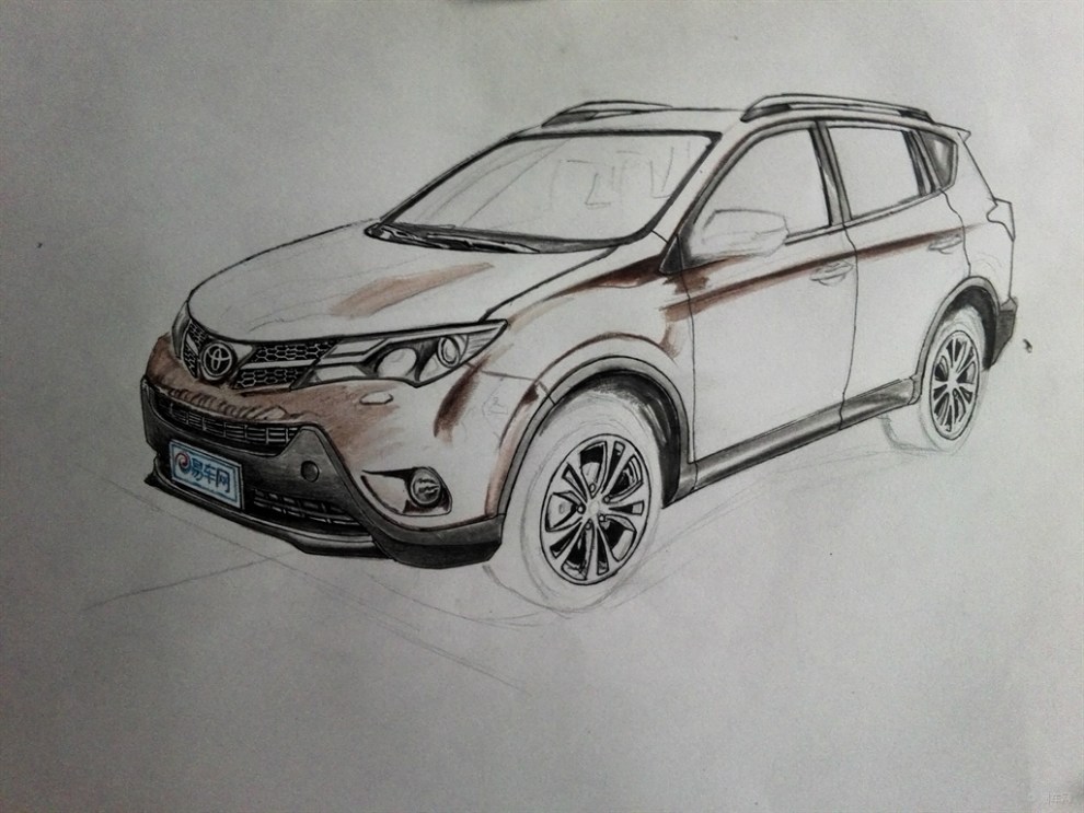 【【我画一汽丰田】rav4深棕云金属色】_画汽车社区